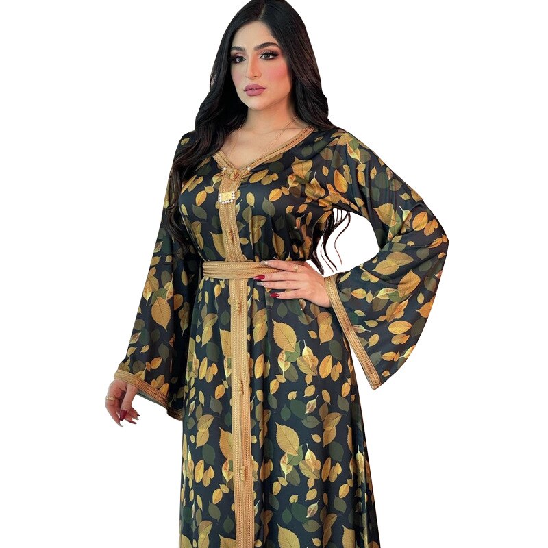 이슬람 중동 두바이 프린트 캐주얼 드레스 여성용, 빈티지 긴 소매 아랍어 가운 가운